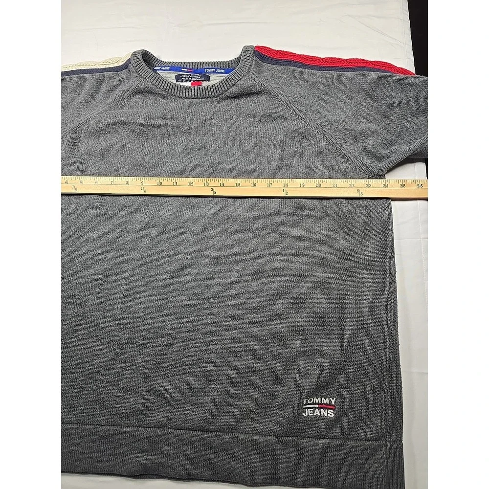 Vintage Y2K Tommy Jeans‎ Stripe Sweater Gray Logo Men's XL